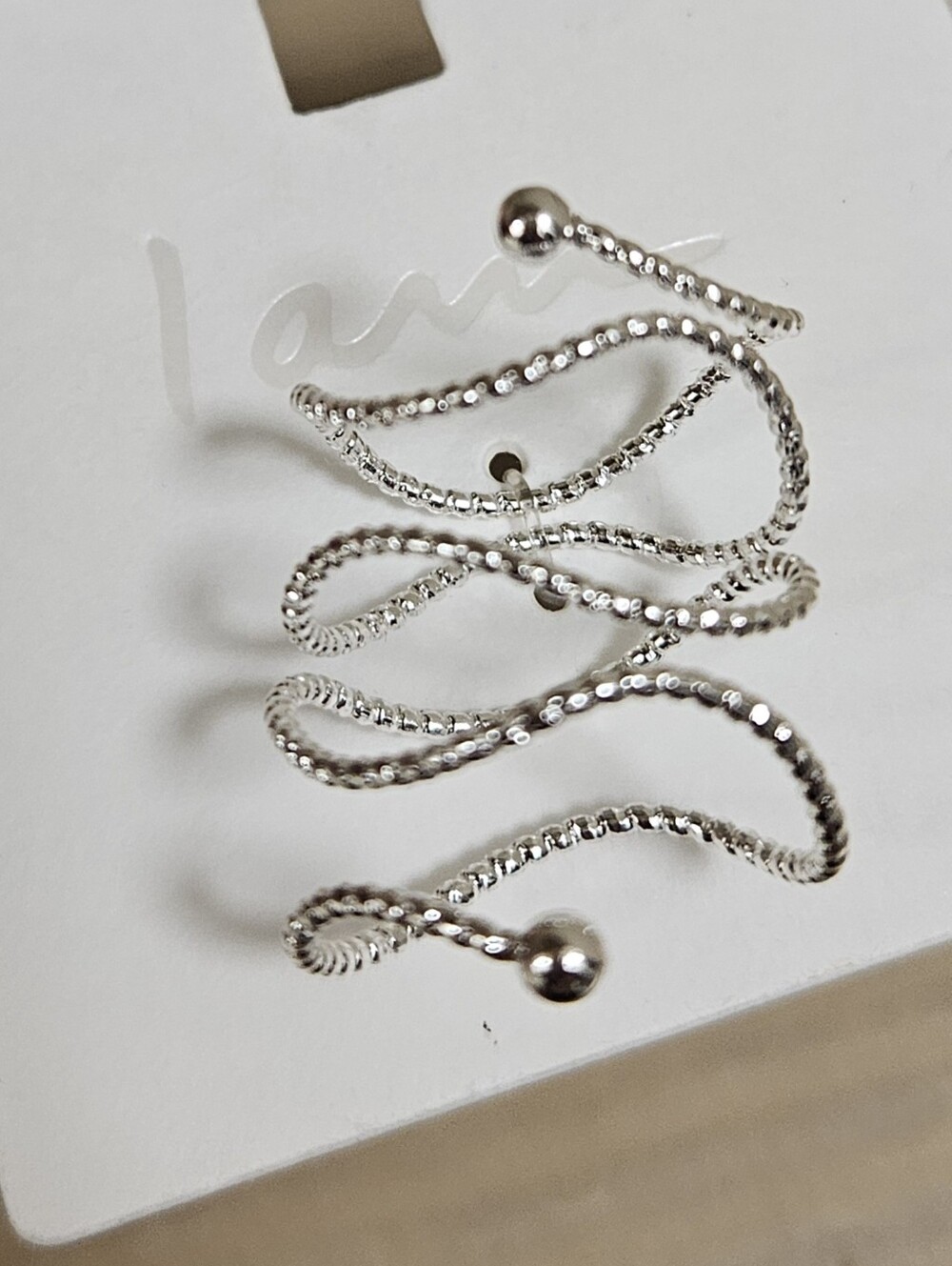 I AM SILVER TONE SPIRAL SNAKE WIRE TWIST WRAP RING ADJUSTABLE